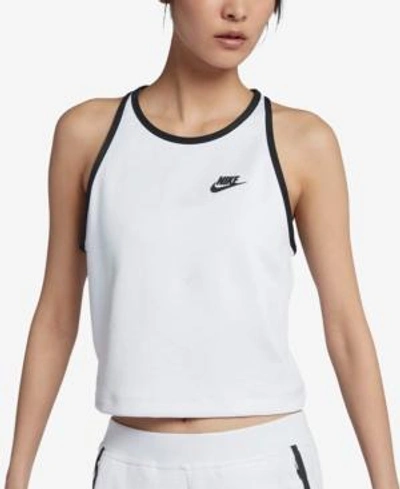 Shop Nike Sportswear Tech Fleece Racerback Cropped Tank Top In White/black