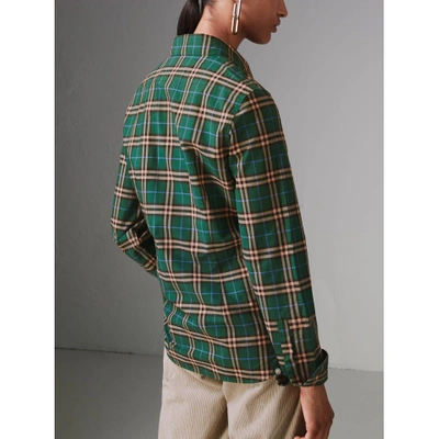 Shop Burberry Check Cotton Shirt In Dark Forest Green