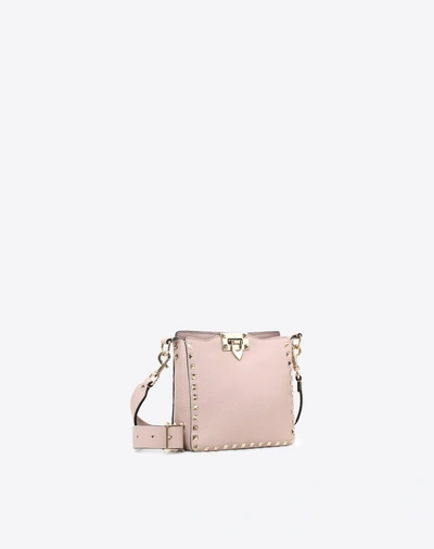 Shop Valentino Garavani Mini Rockstud Grainy Calfskin Hobo Bag In Poudre