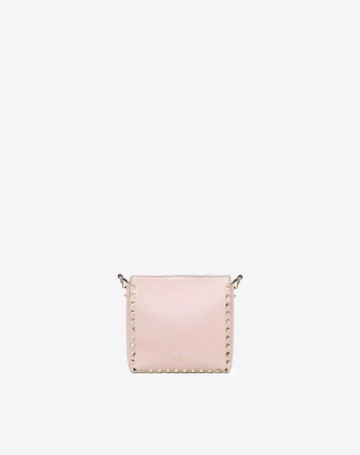 Shop Valentino Garavani Mini Rockstud Grainy Calfskin Hobo Bag In Poudre