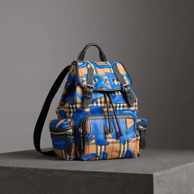 Shop Burberry The Medium Rucksack In Graffiti Print Vintage Check In Black