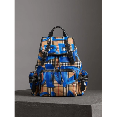 Shop Burberry The Medium Rucksack In Graffiti Print Vintage Check In Black