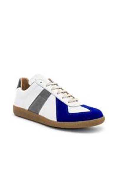 Shop Maison Margiela Leather Replica Low Tops In White. In White & Blue