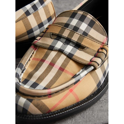 Shop Burberry Vintage Check Cotton Penny Loafers In Antique Yellow