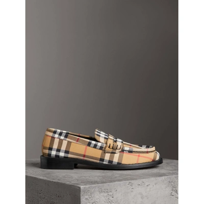 Shop Burberry Vintage Check Cotton Penny Loafers In Antique Yellow