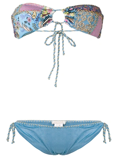 Shop Anjuna Embroidered Bikini Set In Blue