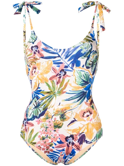 Shop Emmanuela Swimwear Flower Love Bow Tie Swimsuit - Multicolour