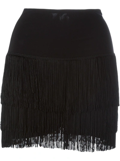 Shop Norma Kamali Short Fringed Skirt In Black