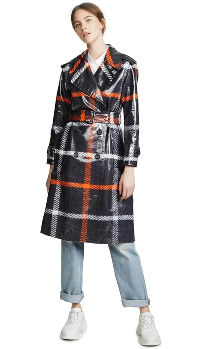 Shop Marc Jacobs Belted Trench Coach In Black/red Multi
