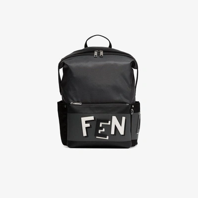 Shop Fendi Grey Logo Leather Backpack