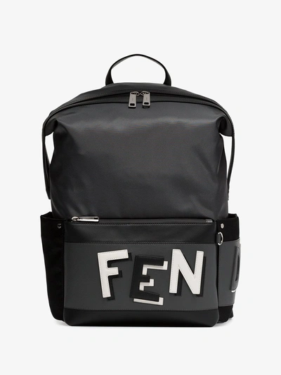 Shop Fendi Grey Logo Leather Backpack