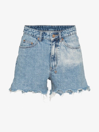 Shop Ksubi Rise N Hi Distressed Denim Shorts In Blue