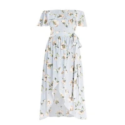 Shop Paisie Floral Print Bardot Dress With Skirt Overlay & Side Tie