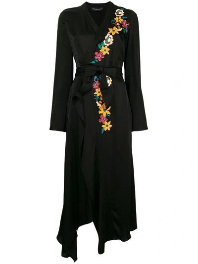 Shop Etro Flower Embroidery Wrap Dress In Black