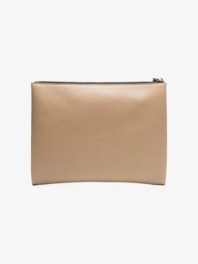 Shop Marni Brown And Black Leather Clutch With Handle