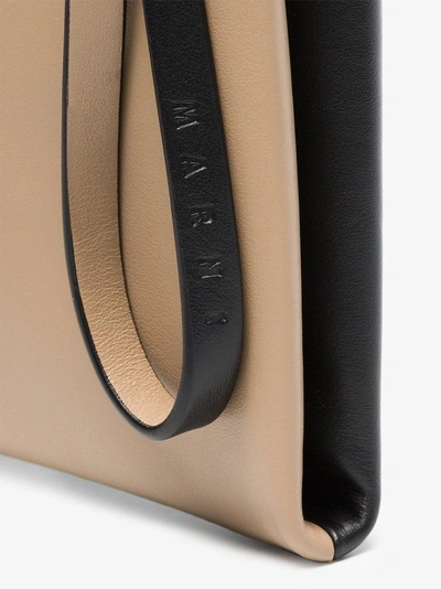 Shop Marni Brown And Black Leather Clutch With Handle