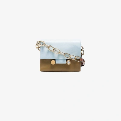 Shop Marni Blue And Green Tricolour Leather Shoulder Bag