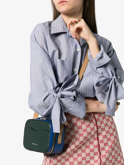 Shop Marni Green, Blue And Beige Tricolour Camera Leather Shoulder Bag