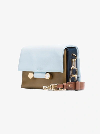 Shop Marni Blue And Green Tricolour Leather Shoulder Bag