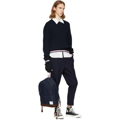 Shop Thom Browne Navy Unstructured Nylon Backpack