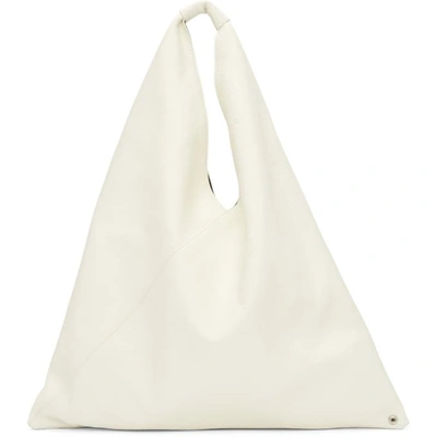 Shop Mm6 Maison Margiela White Leather Regular Tote In 100 White