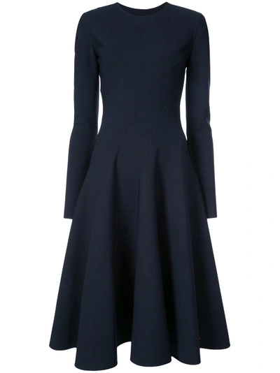 Shop Oscar De La Renta Slit-detailed Flared Midi Dress - Blue
