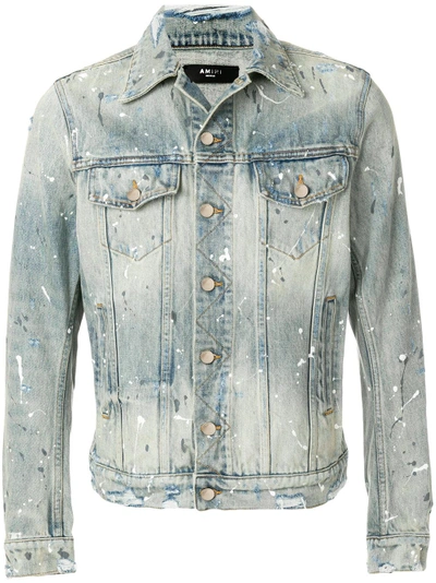 Shop Amiri Paint Splattered Denim Jacket In Blue