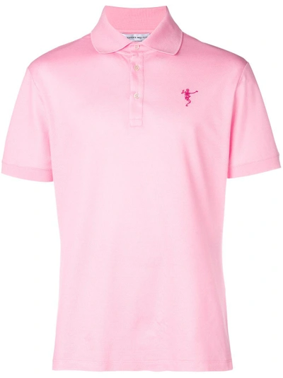 Shop Alexander Mcqueen Dancing Skeleton Embroidered Polo Shirt - Pink