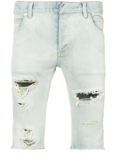 Shop Balmain Distressed Denim Shorts - Blue