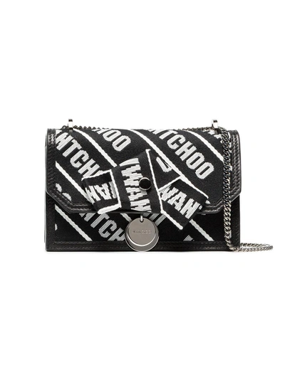 Shop Jimmy Choo Black And White Finley Logo Cotton And Leather Clutch