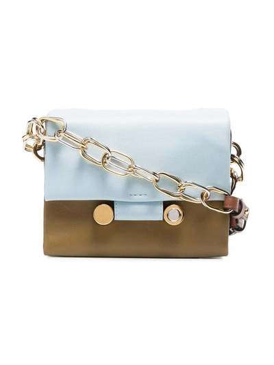 Shop Marni Blue And Green Tricolour Leather Shoulder Bag - Multicolour