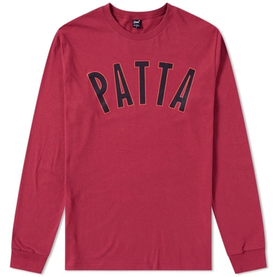 Shop Patta Long Sleeve Curve Logo Tee In Burgundy