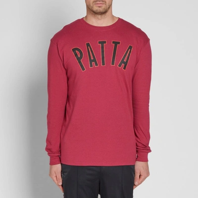 Shop Patta Long Sleeve Curve Logo Tee In Burgundy