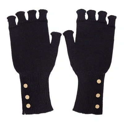 Shop Thom Browne Navy Wool Fingerless Gloves In 415 Navy