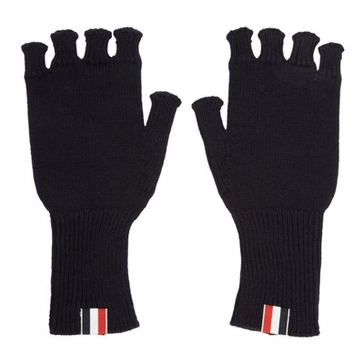Shop Thom Browne Navy Wool Fingerless Gloves In 415 Navy