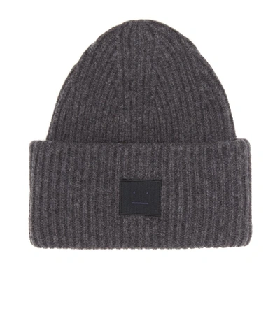 Shop Acne Studios Pansy Face Wool-blend Beanie In Grey