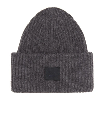 Acne Studios Pansy S Face Ribbed-knit Beanie Hat In Grey
