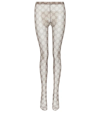 Shop Gucci Gg Patterned Tights In Brown