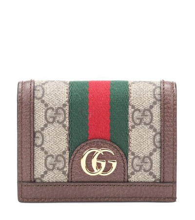 Shop Gucci Ophidia Gg Leather Wallet In Brown