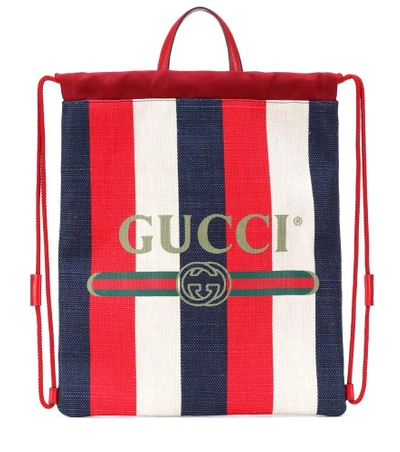 Shop Gucci Striped Drawstring Backpack In Multicoloured