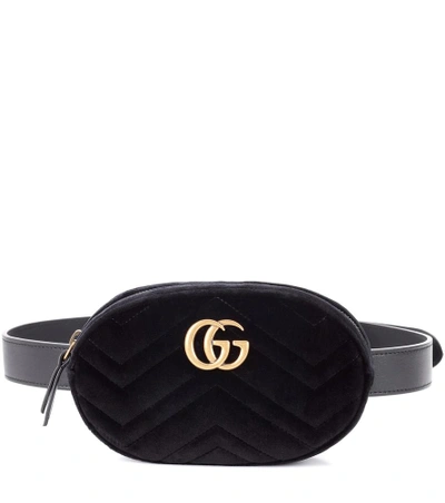 Shop Gucci Gg Marmont Velvet Belt Bag In Black
