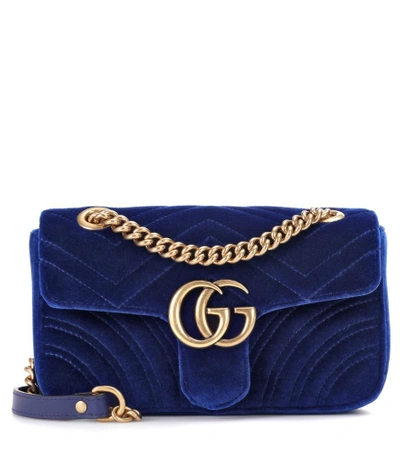 Shop Gucci Gg Marmont Mini Velvet Shoulder Bag In Blue