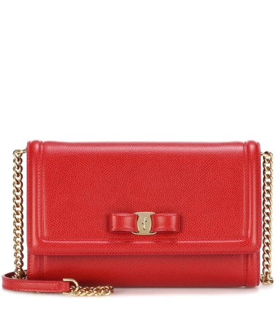 Shop Ferragamo Vara Mini Leather Shoulder Bag In Red