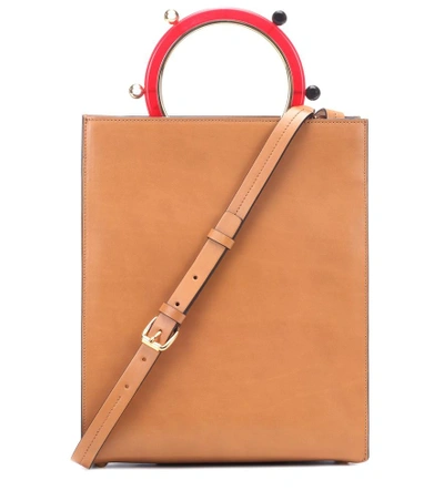 Shop Marni Leather Tote In Brown