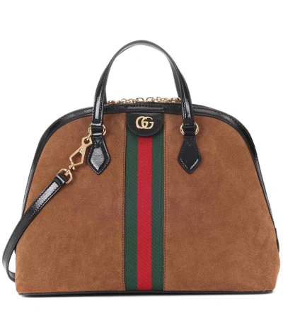 Shop Gucci Ophidia Medium Suede Shoulder Bag In Brown