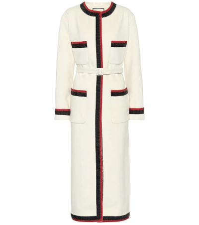 Shop Gucci Belted Wool Coat In White