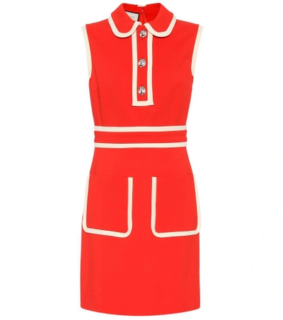 Shop Gucci Embellished Jersey Dress In Red