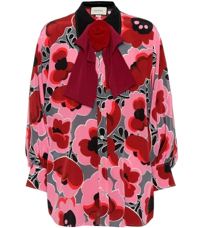 Shop Gucci Poppies Silk Shirt In Pink