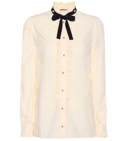 Shop Gucci Embellished Silk Blouse In White
