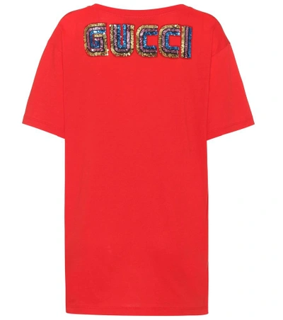 Shop Gucci Printed Cotton T-shirt In Red